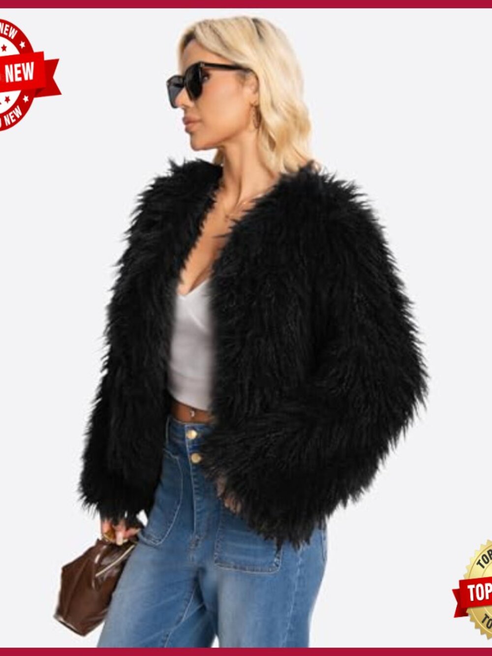 Faux Fur Coat Women's Mid-Length Open Front Button Closure Winter Outerwear - Picture 4 of 7